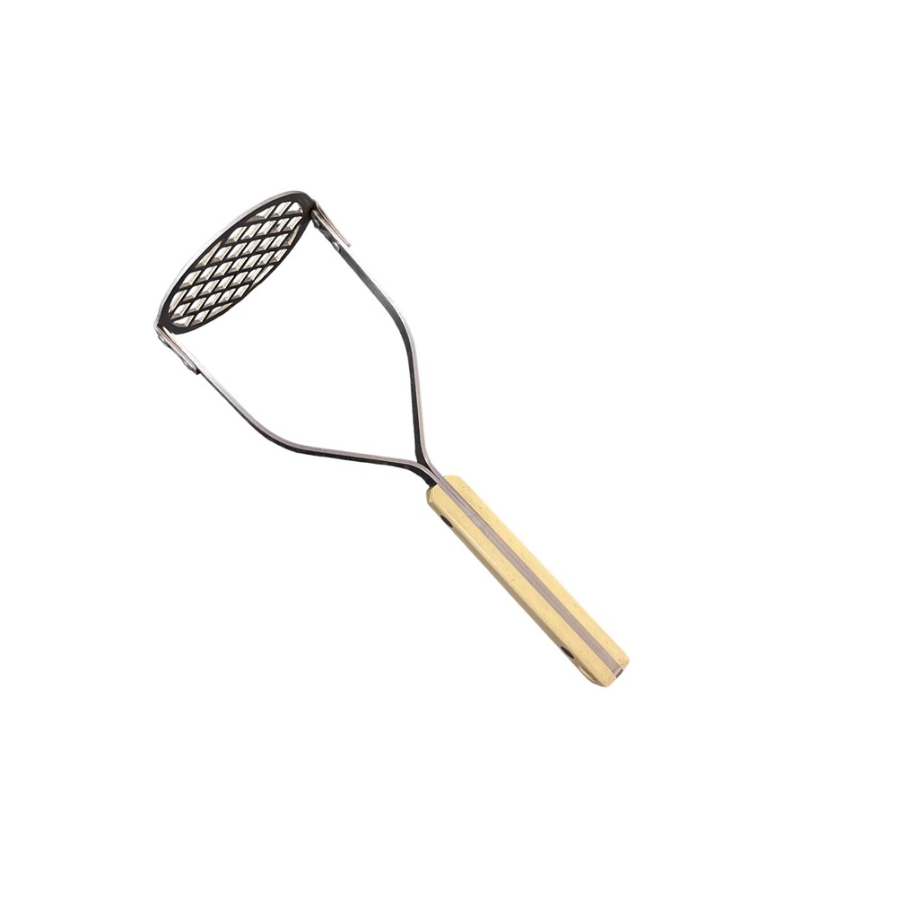 Vintage Flint Stainless Steel Potato Masher Cream Bakelite Handle USA‎ MCM Ekco